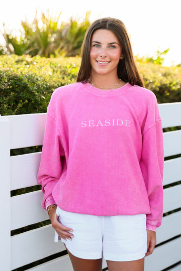 Bubblegum Pink Watermelon Crunchberry Seaside Corded Embroidered Sweatshirt The Seaside Style 