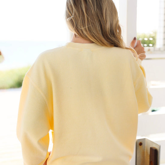 Butter Yellow Seaside Corded Ribbed Embroidered Sweatshirt