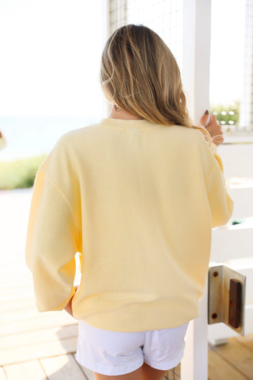 Butter Yellow Seaside Corded Ribbed Embroidered Sweatshirt