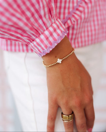 Enewton Signature Cross Gold Pattern 3mm Bead Bracelet - Off White