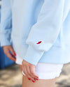 Chambray Color Block Seaside Mock Neck The Seaside Style 30A Chambray 
