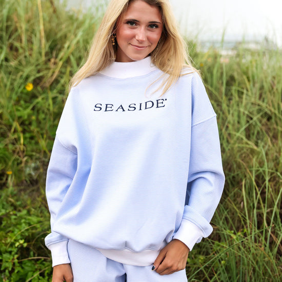 Chambray Stripe Seaside Mock Neck The Seaside Style 30a