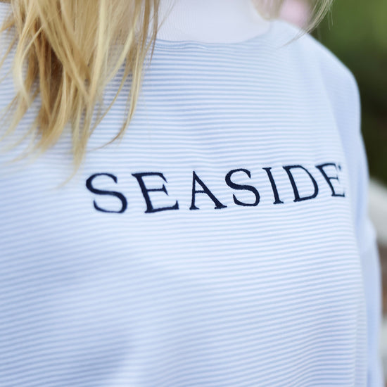 Chambray Mini Stripe Seaside Mock Neck The Seaside Style 30a