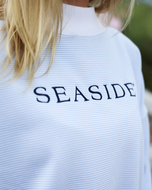 Chambray Mini Stripe Seaside Mock Neck The Seaside Style 30a