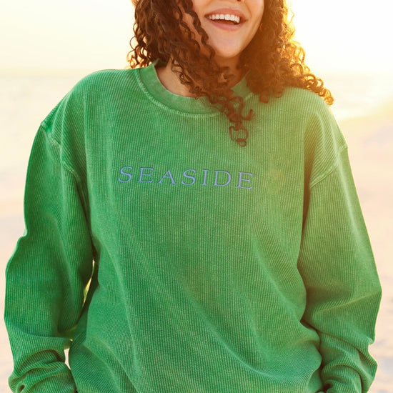 Clover green Seaside Corded ribbed Embroidered Sweatshirt