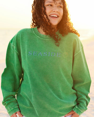 Clover green Seaside Corded ribbed Embroidered Sweatshirt