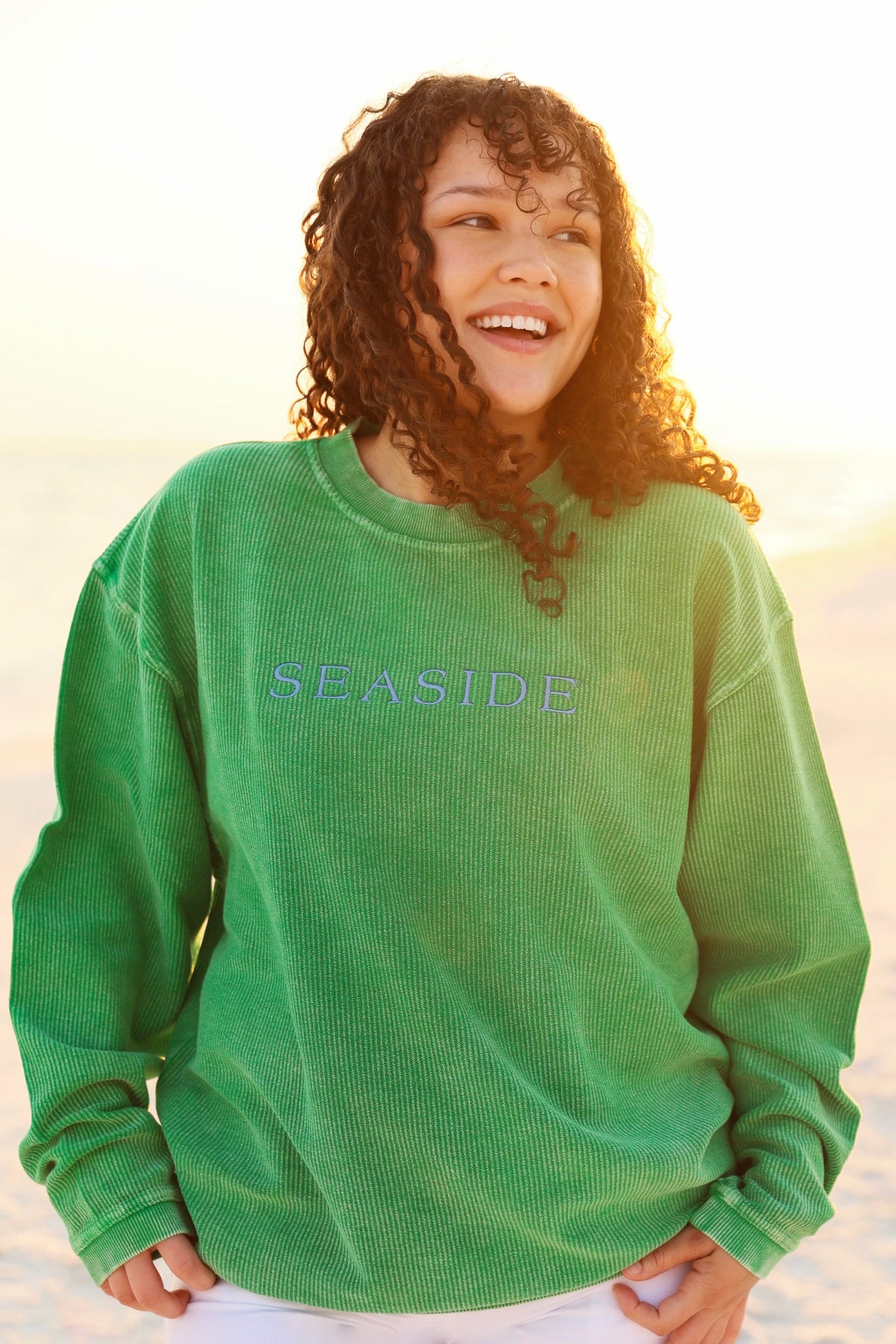 Clover green Seaside Corded ribbed Embroidered Sweatshirt