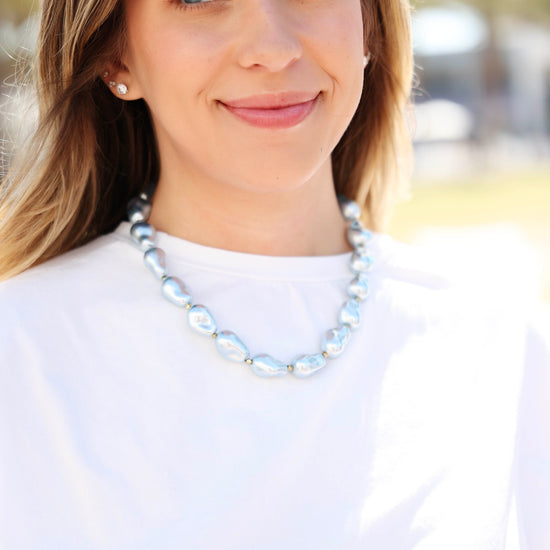 Ellen Pearl Necklace Chambray The Seaside Style 30A Florida