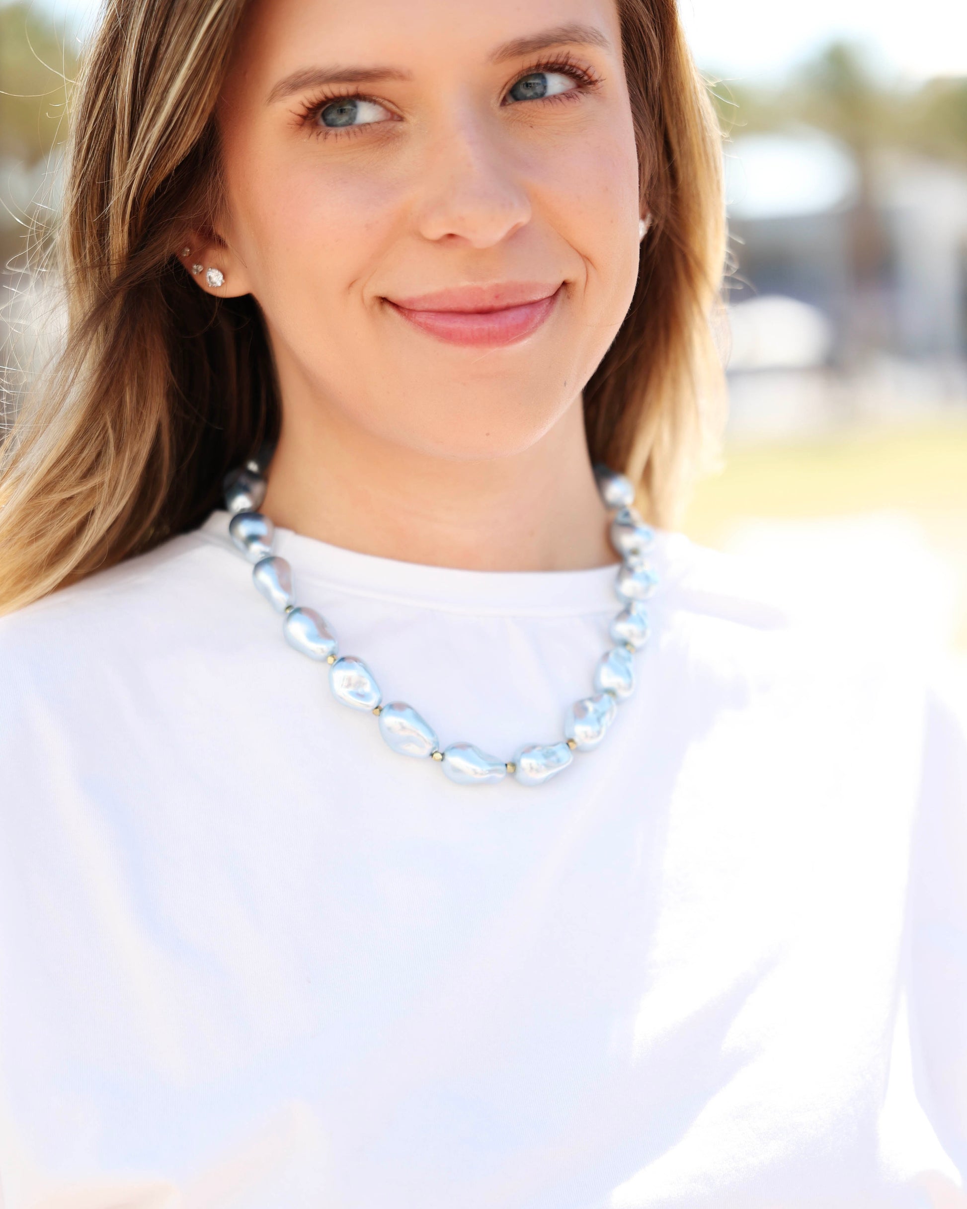 Ellen Pearl Necklace Chambray The Seaside Style 30A Florida