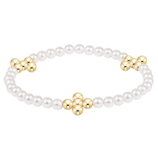 Enewton Beaded 4mm Gold Signature Cross 4mm Pearl Bracelet