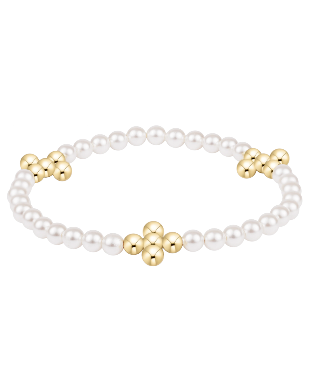 Enewton Beaded 4mm Gold Signature Cross 4mm Pearl Bracelet