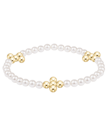 Enewton Beaded 4mm Gold Signature Cross 4mm Pearl Bracelet