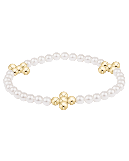 Enewton Beaded 4mm Gold Signature Cross 4mm Pearl Bracelet