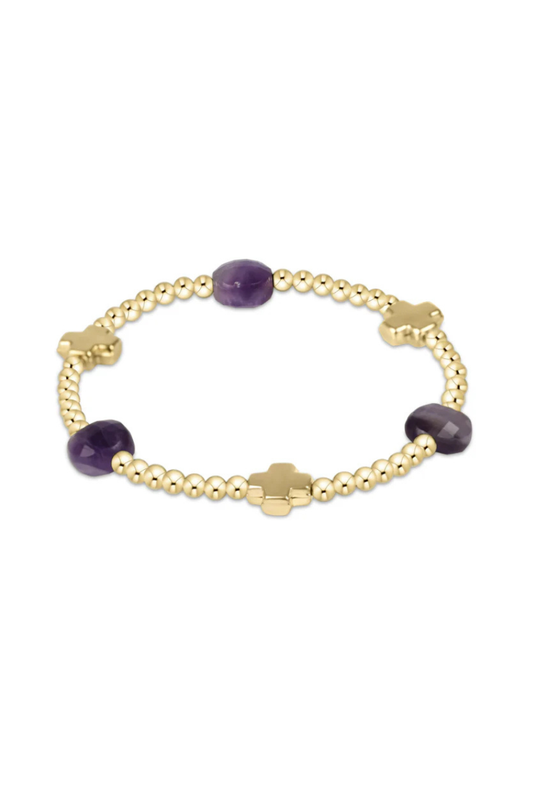 Enewton Signature Cross Admire Gold Pattern 3mm Bead Bracelet - Amethyst