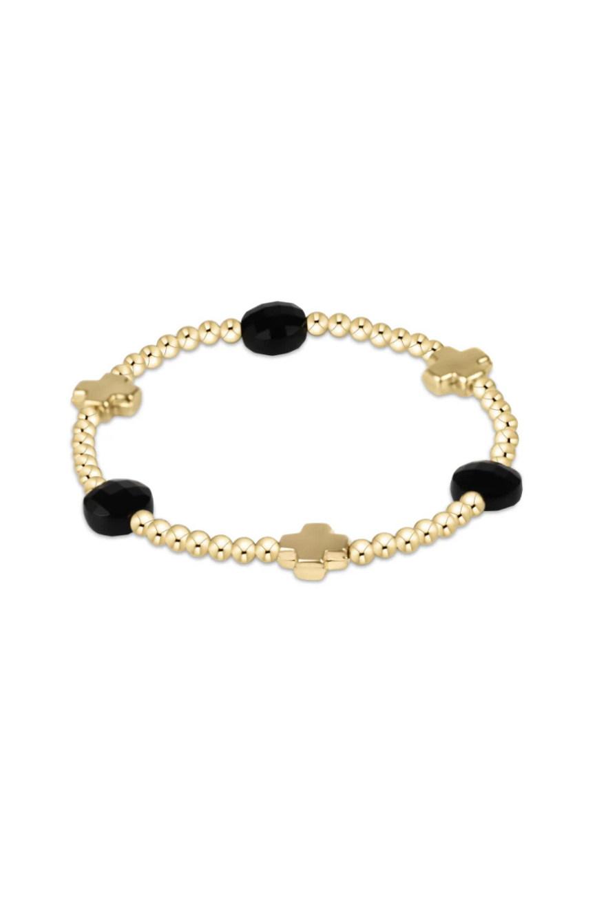 Enewton Signature Cross Admire Gold Pattern 3mm Bead Bracelet - Faceted Onyx