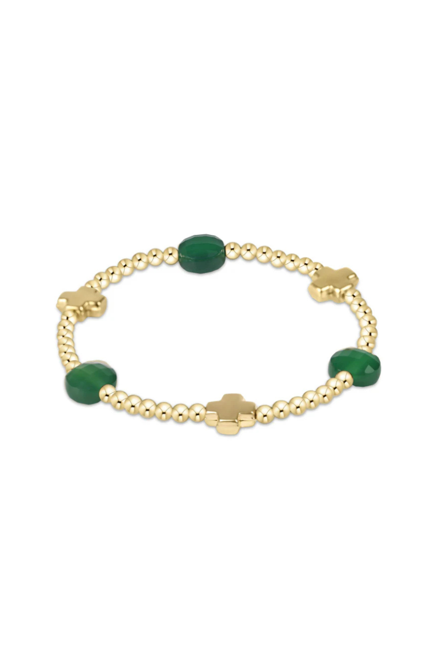 Enewton Signature Cross Admire Gold Pattern 3mm Bead Bracelet - Green Onyx