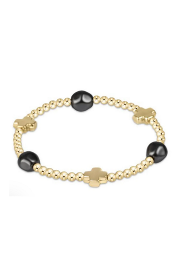 Enewton Signature Cross Admire Gold Pattern 3mm Bead Bracelet - Pearl Dark Grey