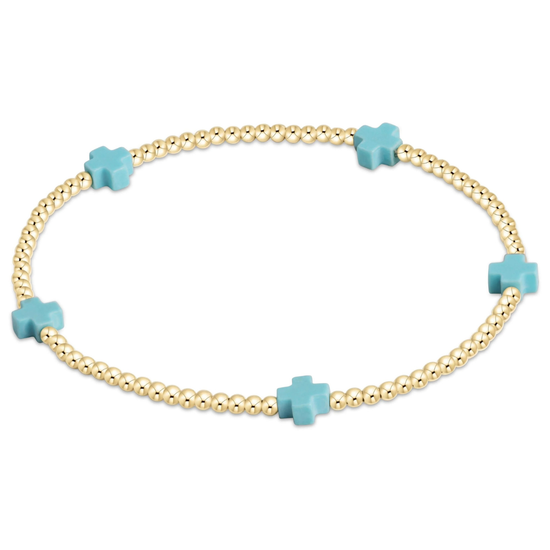 Enewton Signature Cross Small Gold Pattern 2mm Bead Bracelet - Turquoise The Seaside Style 30a