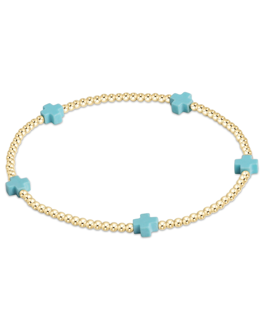 Enewton Signature Cross Small Gold Pattern 2mm Bead Bracelet - Turquoise The Seaside Style 30a