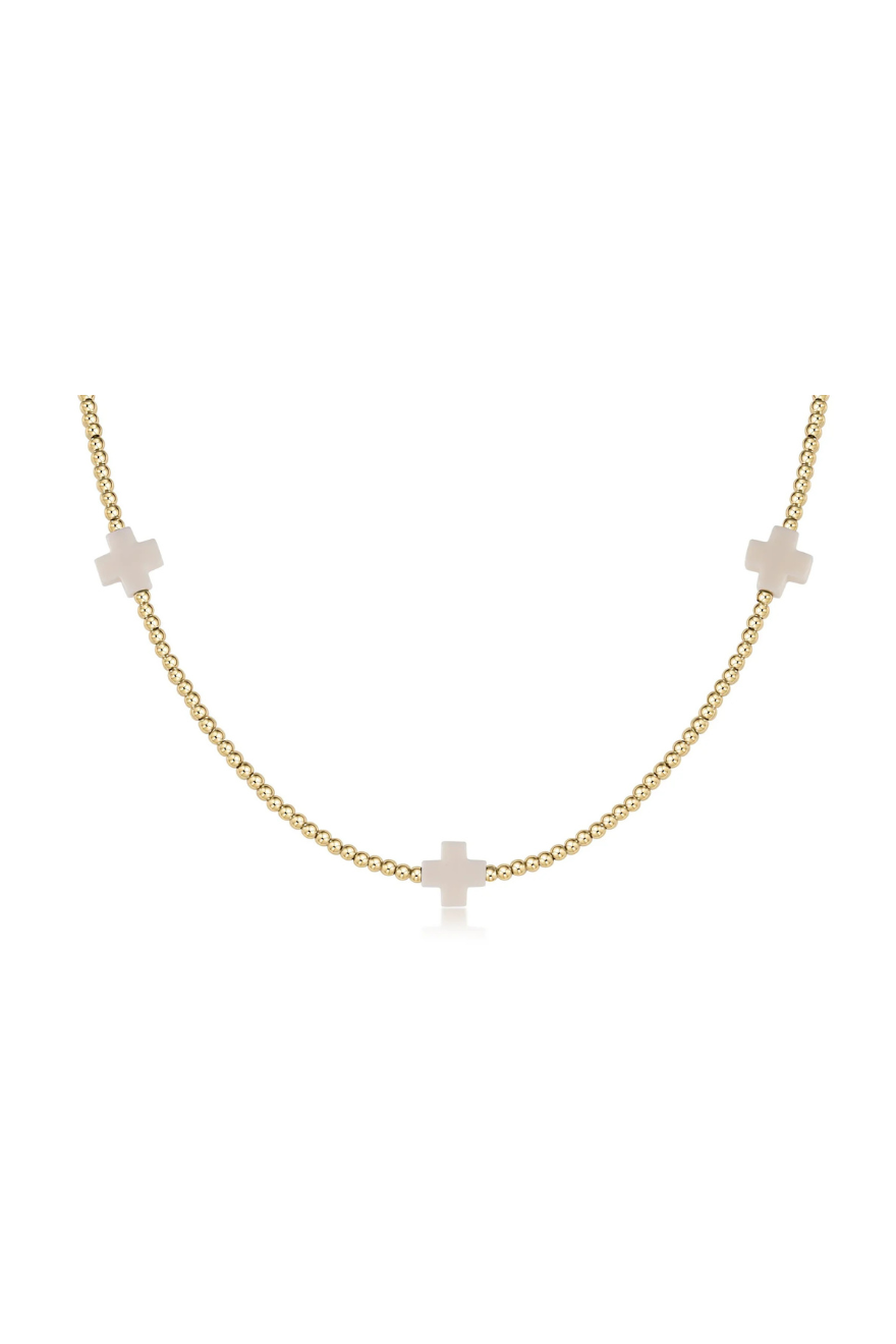 Enewton 15" Choker Signature Cross Gold Pattern 2mm Bead - Off-White