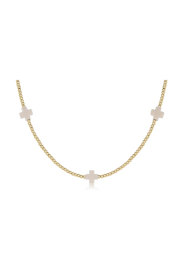 Enewton 15" Choker Signature Cross Gold Pattern 2mm Bead - Off-White