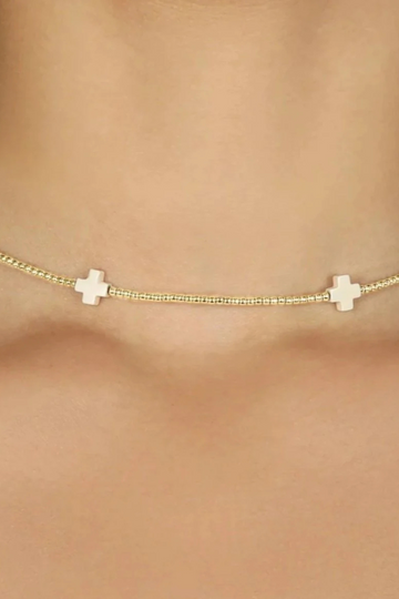 Enewton 15" Choker Signature Cross Gold Pattern 2mm Bead - Off-White