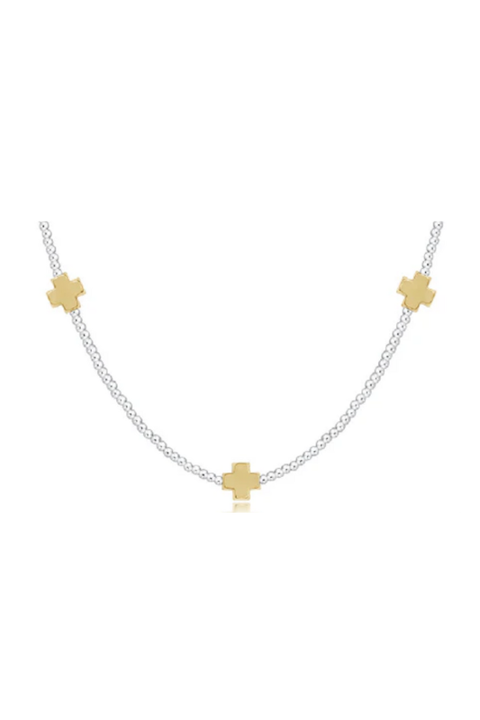 Enewton 15" Choker Signature Cross Sterling Mixed Metal Pattern 2mm Bead