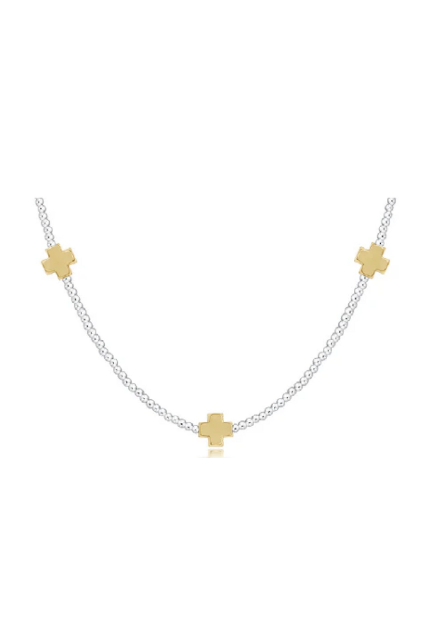 Enewton 15" Choker Signature Cross Sterling Mixed Metal Pattern 2mm Bead