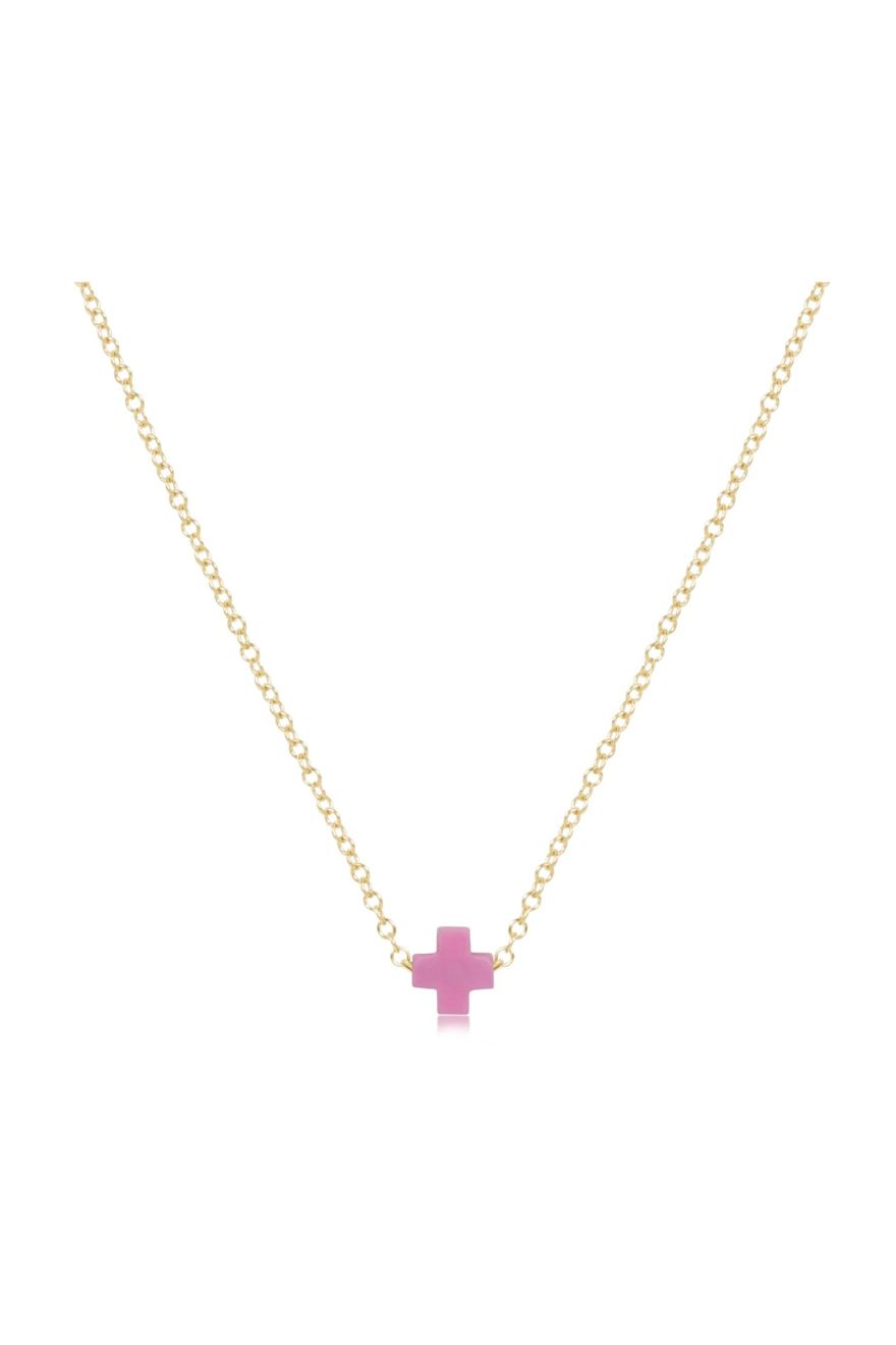 Enewton 16" Necklace Gold - Signature Cross Small - Bright Pink