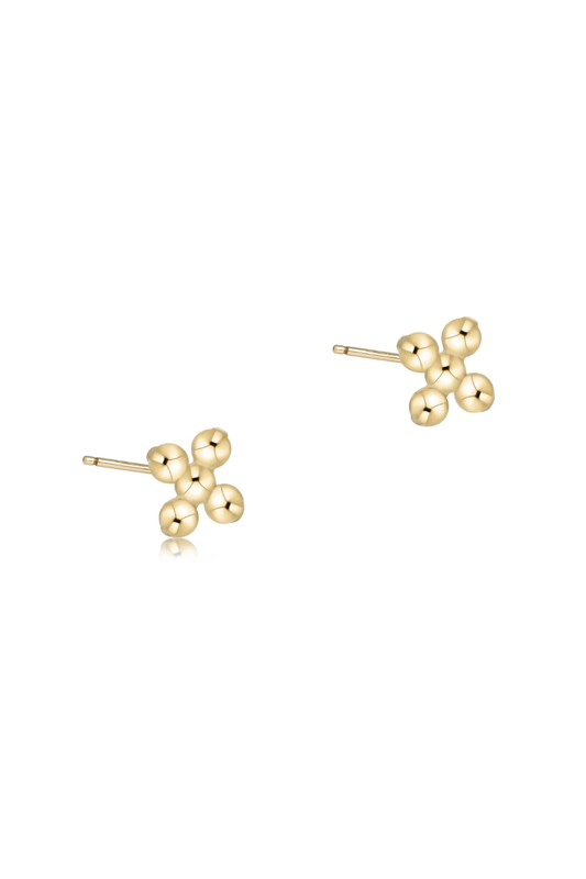 Enewton Classic Beaded Signature Cross Small Stud - 2mm Bead Gold
