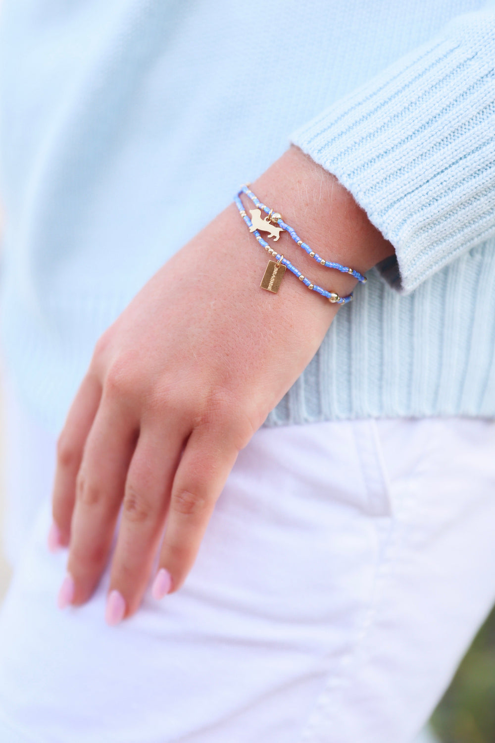 Enewton Hope Unwritten Seaside Tag Bud Charm Bracelet - Bright Blue Stack