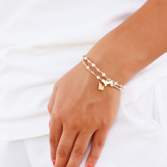 Enewton Pearl Sincerity Bud Charm and Seaside Tag Bracelet - Pink Opal