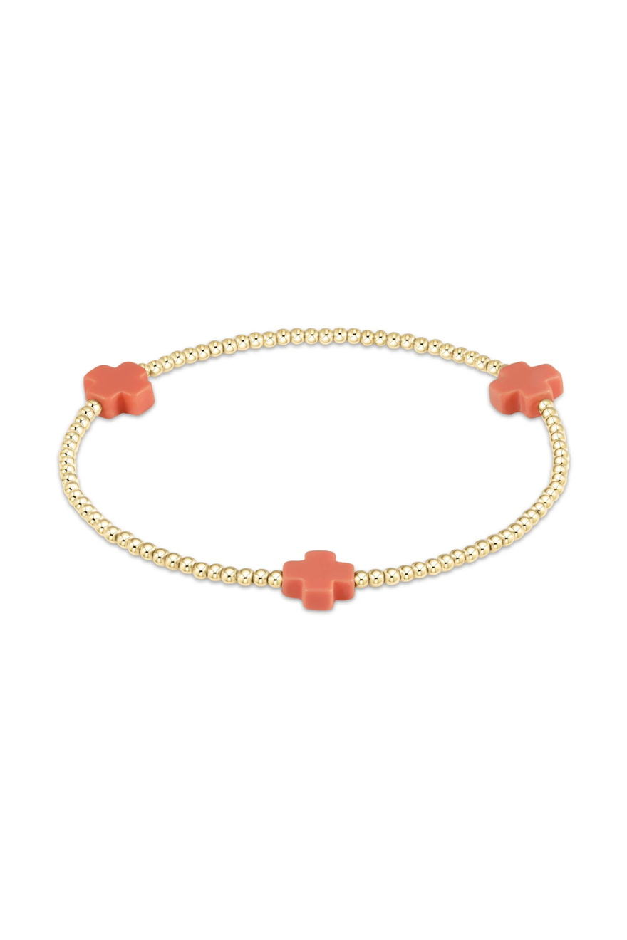 Enewton Signature Cross Gold Pattern 2mm Bead Bracelet - Coral