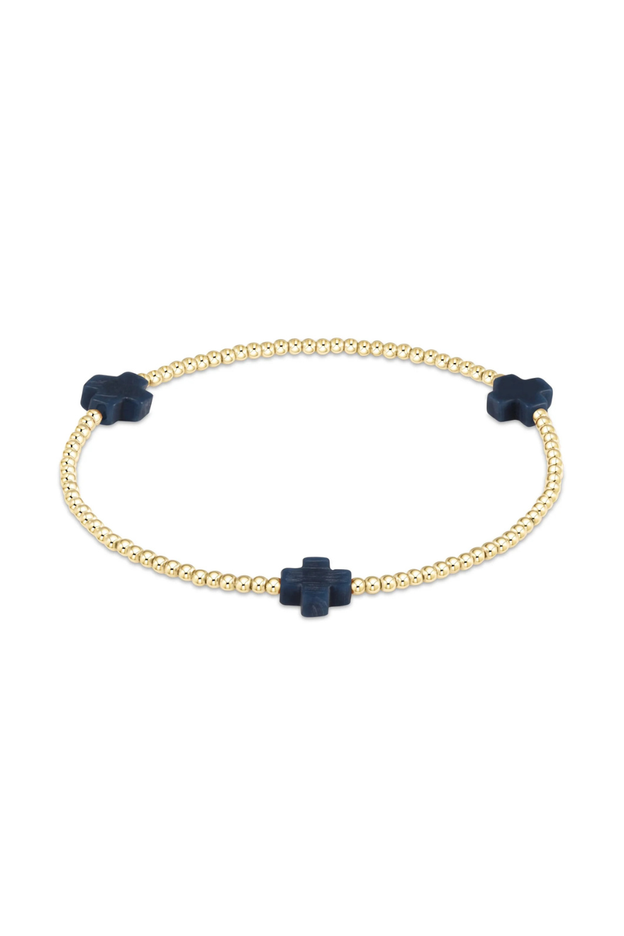 Enewton Signature Cross Gold Pattern 2mm Bead Bracelet - Navy