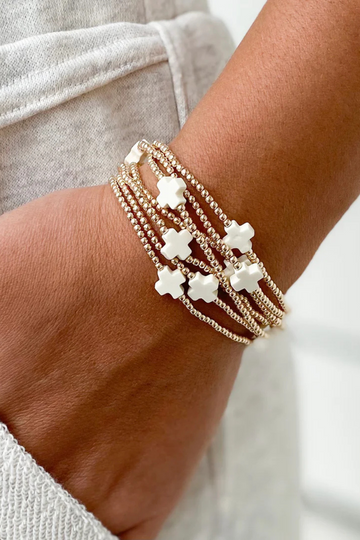 Enewton Signature Cross Gold Pattern 2mm Bead Bracelet - Off White