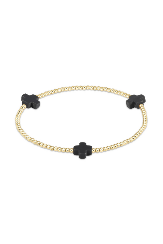 Enewton Signature Cross Gold Pattern 2mm Bead Bracelet - Onyx