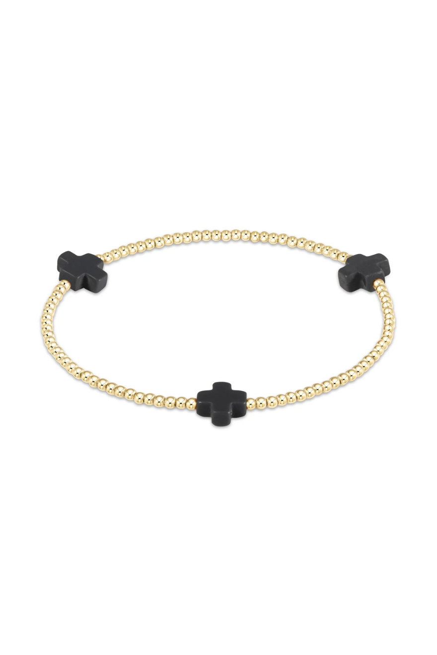 Enewton Signature Cross Gold Pattern 2mm Bead Bracelet - Onyx