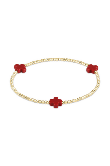 Enewton Signature Cross Gold Pattern 2mm Bead Bracelet - Red