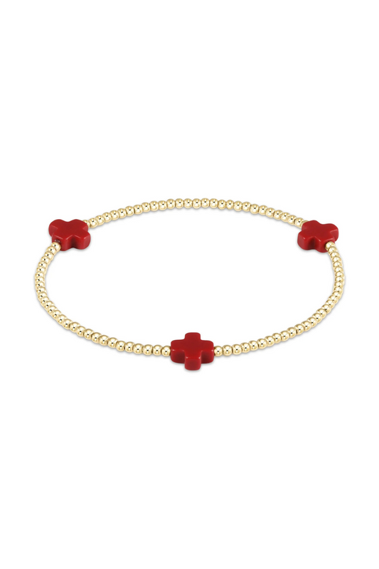 Enewton Signature Cross Gold Pattern 2mm Bead Bracelet - Red