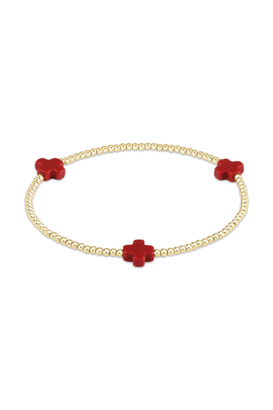 Enewton Signature Cross Gold Pattern 2mm Bead Bracelet - Red