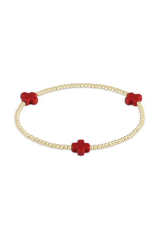 Enewton Signature Cross Gold Pattern 2mm Bead Bracelet - Red