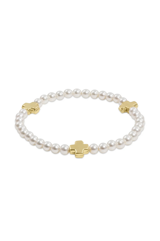 Enewton Signature Cross Pearl Pattern 4mm Bead Bracelet - Gold