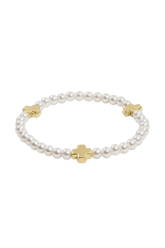 Enewton Signature Cross Pearl Pattern 4mm Bead Bracelet - Gold