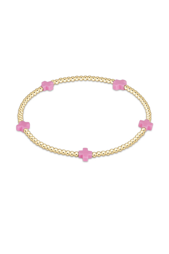 Enewton Signature Cross Small Gold Pattern 2mm Bead Bracelet - Bright Pink