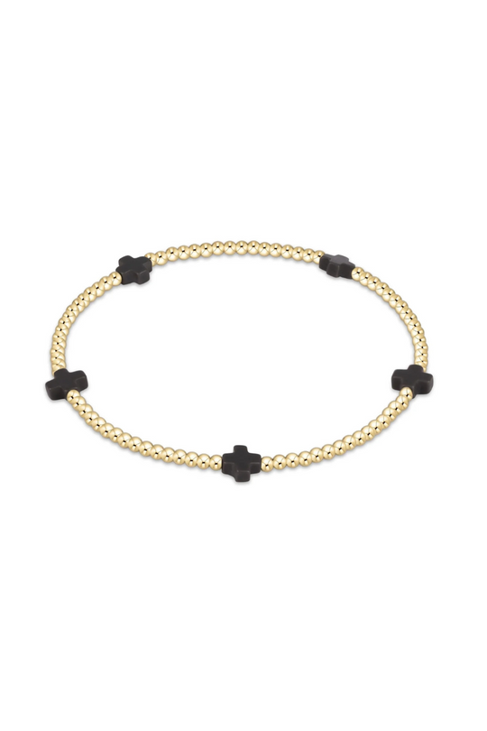 Enewton Signature Cross Small Gold Pattern 2mm Bead Bracelet - Charcoal