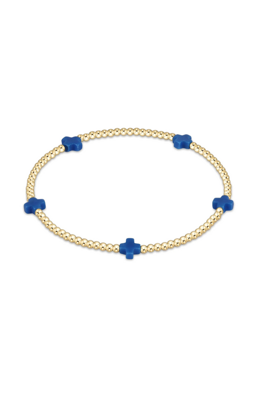Enewton Signature Cross Small Gold Pattern 2mm Bead Bracelet - Cobalt