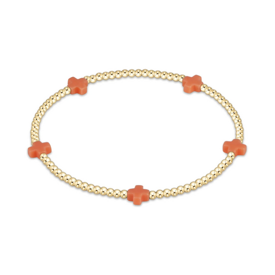 Enewton Signature Cross Small Gold Pattern 2mm Bead Bracelet Coral Seaside Florida Cabana 30A