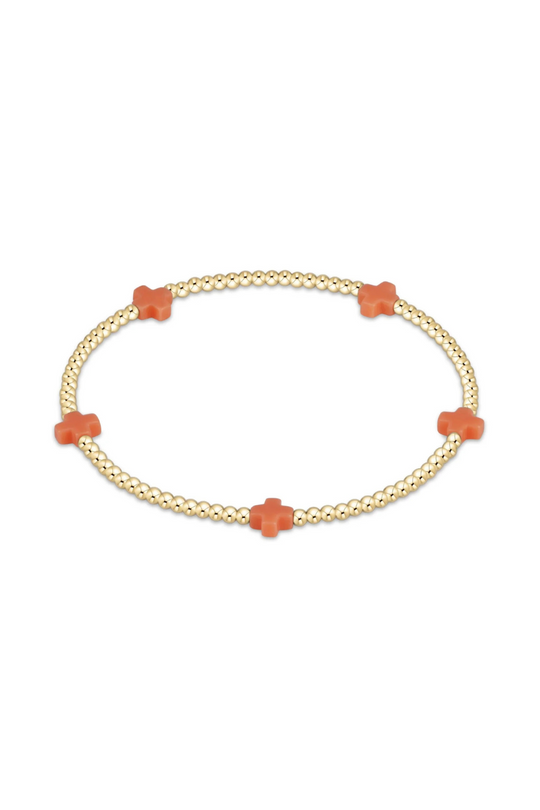 Enewton Signature Cross Small Gold Pattern 2mm Bead Bracelet - Coral