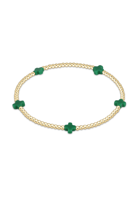 Enewton Signature Cross Small Gold Pattern 2mm Bead Bracelet - Emerald