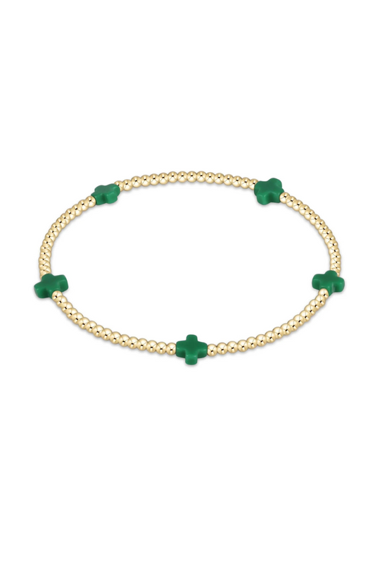 Enewton Signature Cross Small Gold Pattern 2mm Bead Bracelet - Emerald